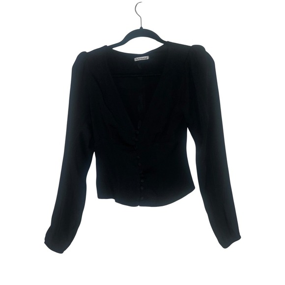 Reformation Black Nell Long Sleeve Henley v neck boho minimalist xs - Picture 3 of 8